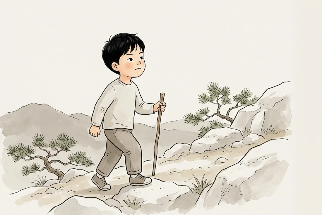 단단한 바위산 개척자형 수채화